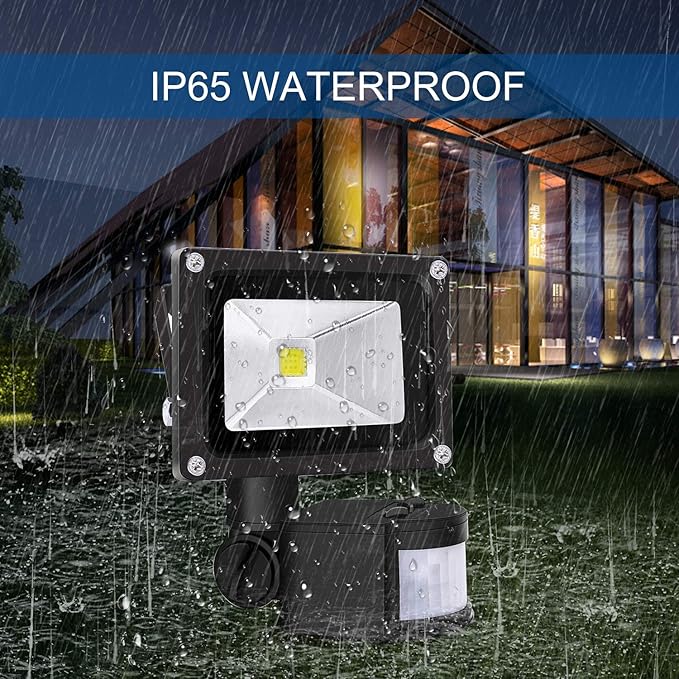 Z Motion Sensor Flood Lights Outdoor,10W Induction LED Lamp, IP65 Waterproof Spotlight,6500K LED Sensor Light,Security Light with US 3-Plug (Daylight White-Black)