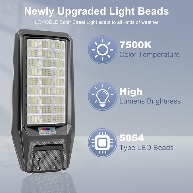 loyoele Solar Street Light Outdoor Waterproof Dusk to Dawn, 9800W Solar Parking Lot Lights Commercial Large Outdoor Flood Light Heavy Duty Solar Power with Motion Sensor for Yard Garden