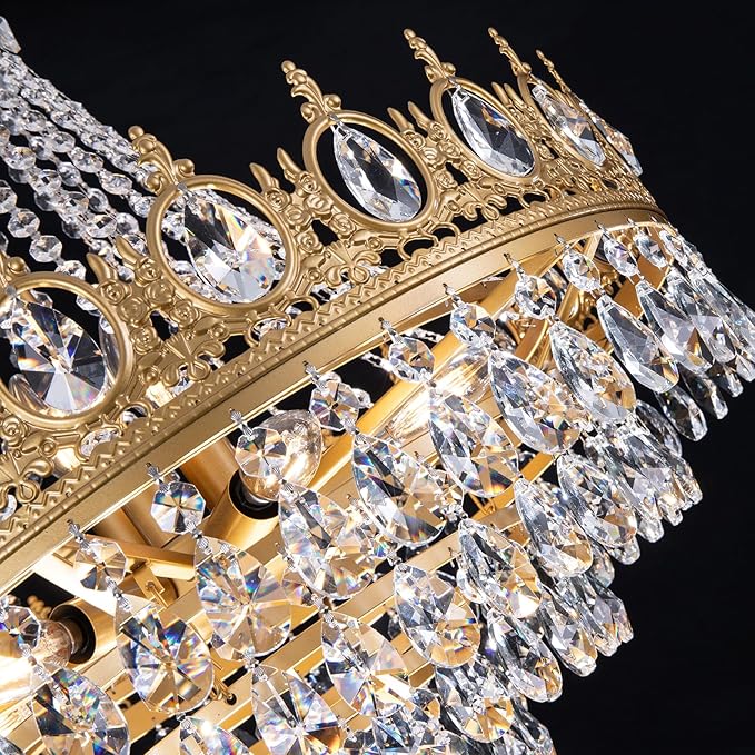 TOCHIC Gold Chandelier French Empire Crystal Chandeliers, 9-Light Modern Luxury Ceiling Light Fixture for Dining Living Room, Bedroom, Kitchen Island, Bathroom, Foyer, 24" W x 24.5" H