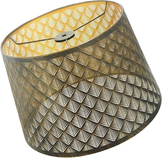 Metal Drum Lampshade, Medium Iron Lamp Shades for Table Pendant Floor Lamp, Replacement Shade 10" Top x 12" Bottom x 8" High, Spider Fitter, Etched Arrow Design Lamp Cover, Bronze Outer Gold Inner