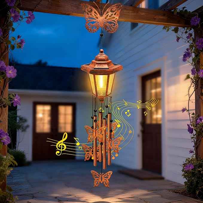 2 Pack Solar Butterfly Wind Chimes, Gifts for Women Mom Grandma Wife Sister Daughter Neighbor, Classic Bronze Wind Chimes With Wind Catcher Solar Decor Light For Outdoor Garden Patio Yard Porch Window