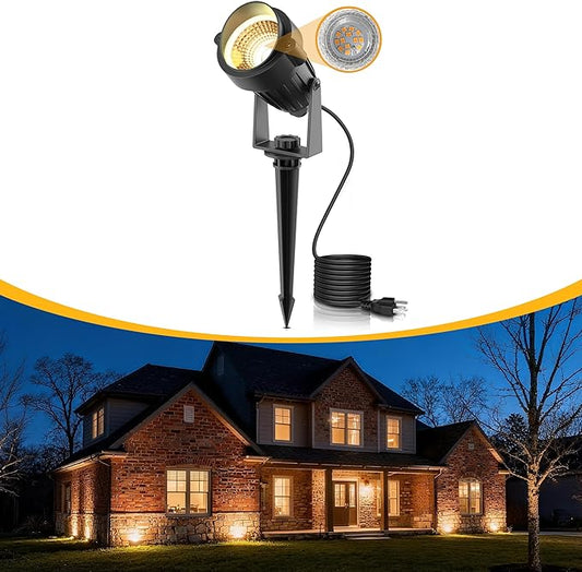 L LOHAS LED 5W Plug in Spotlight Outdoor, 3000K Warm White Landscape Lighting, IP66 Waterproof Spot Lights for Yard, Garden, House, Pathway, Plant, UL Listed (1 Pack) - Aura Lighting