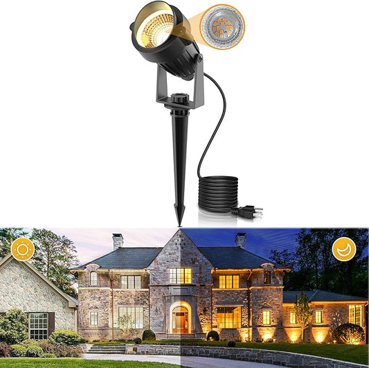 L LOHAS LED Landscape Spot Lights Outdoor, Dusk to Dawn Sensor 5W LED Spotlights for Yard, 120V 450LM Pathway Garden Outside Lights, 9.84-ft Cord, IP66 Waterproof 3000K Warm White, UL Listed 1 Pack - Aura Lighting