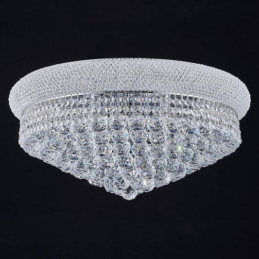 12 - Light Flush Mount Crystal Chandelier for Living Room Dining Room Entryway Hallway Bedroom Foyer Chrome Finish