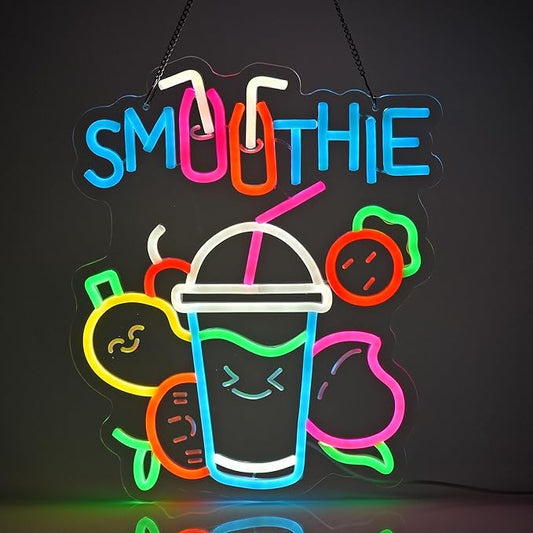 Smoothie Neon Sign, Neon Lights Hanging Wall Art Decoration for Juice Bar Restaurant Store Shop Market Food Truck Cafe Home Decor, USB Powered Ultra Bright Dimmable,15.35×12.6inches