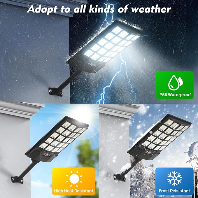 Solar Flood Lights Outdoor, Waterproof Motion Sensor Street Light with Remote Control, Dusk to Dawn Security Lighting for Commercial, Parking Lot, Yard (4 Pack)