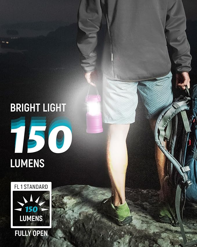 Lichamp 4 Pack LED Camping Lanterns, Battery Powered Camping Lights LED Collapsible Flashlight Portable Emergency Supplies Kit, A4PK