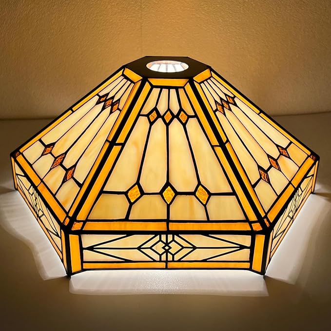 Capulina Tiffany Lamp Shade 12 Inches Wide Accessories Replacement Cream Hexagon Tiffany Style Stained Glass Lampshade for Torchiere Floor Lamp and Pendant Light Chandelier