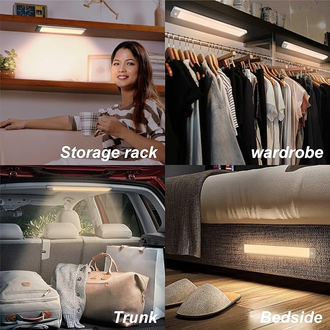 LEPOTEC 2 Pack Under Cabinet Lighting,54 LED Motion Sensor Light Indoor,2500mah Rechargeable Under Counter Lights Wireless,Magnetic Battery Operated Closet Night Lights for Kitchen,Bedroom,Stairway
