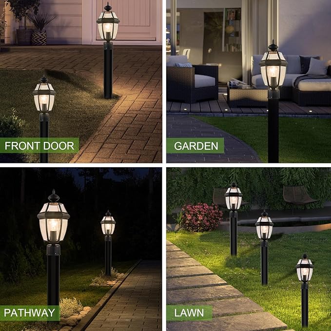 Kalium Outdoor Post Lights, 15" Lamp Post Light Fixture Waterproof Aluminum Housing with Glass, E26 Base Matte Black Lamp Posts Outdoor Lighting for Garden Patio Pathway Walkway （Pole not Included）