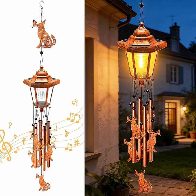 Large Solar Dog Wind Chimes, Gifts for Women Mom Grandma Wife Sister Daughter Neighbor Nana, Classic Bronze Wind Chimes With Wind Catcher, Solar Decor Lights For Outdoor Garden Patio Yard Porch Window