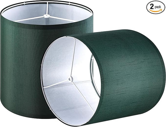 GOSO Small Drum Lampshades Dark Green (2 PCS)，10×10 Inches Spider Modern Classic Lamp Shades for Wall Lamps,Bedside Lamps and Table Lamps for Bedroom Decoration Replacement,DIY Shade Simple Assembly