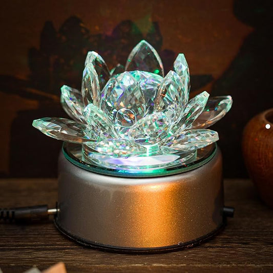 Crystal Lotus Night Light - Crystal LED Light 7 Color Change Rotating Base for Bedroom Table Desktop Bedside Electric Altar Light Buddha lamp Lotus Flower Ornament Great Gift Idea