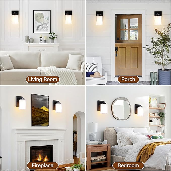 Pia Ricco Wall Sconces Set of Two, Hardwired Bathroom Wall Sconce with Double Glass Shade, Modern Bedside Wall Lamps, Farmhouse Vanity Light Black Wall Lights for Living Room, Bedroom, Hallway - Aura Lighting