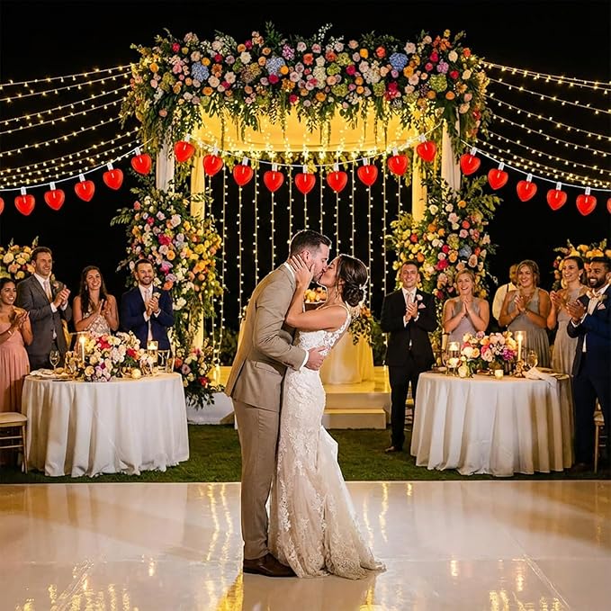 20Ft Valentine's Day Lights Outdoor with Glittering 3D Red Heart Shaped Lights, 22 Dimmable LED Bulbs(2 Spare) Waterproof for Indoor and Outdoor Wedding Anniversary Party Valentine's Day Decorations