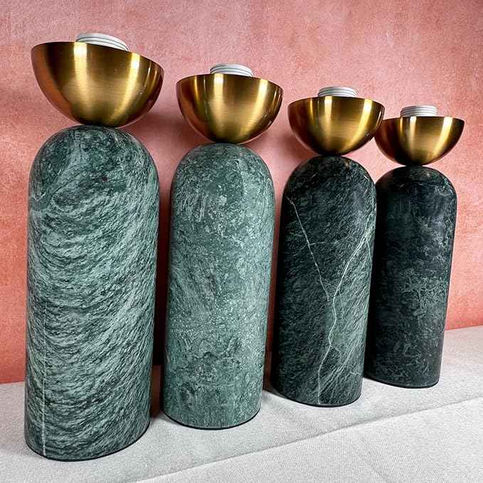 Modern Dome Shaped Table Lamp Mid-Century Accent Lamp Green Marble Desk Lamp Contemporary Living Room Side Lamps Bedroom Bedside Nightstand Light with Frosted Glass Shade