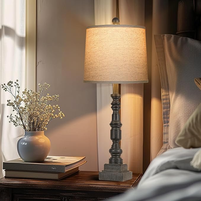 PARTPHONER 28" Table Lamp for Living Room Set of 2, Rustic Buffet Lamps with USB A+C, Farmhouse Bedroom Lamp, Vintage Mid Century Bedside Nightstand Lamps for End Table Home Decor Office Antique Grey