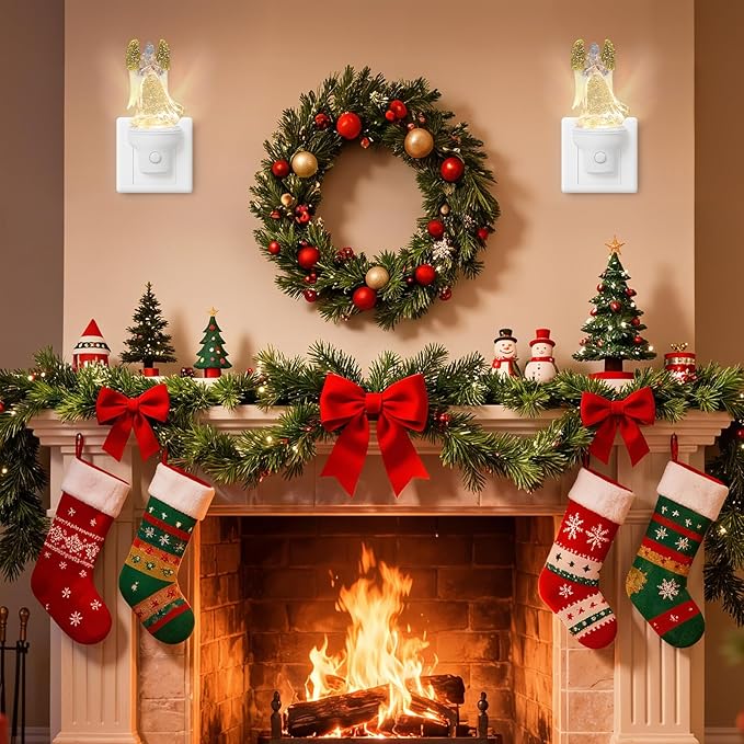 1 Pack Christmas Angel Night Light Plug into Wall Glitter Water Nightlight with USB/Outlet Options, Christmas Decorative Nightlight for Bedroom Kitchen Nursery Holiday Decorations Gifts (Angel)