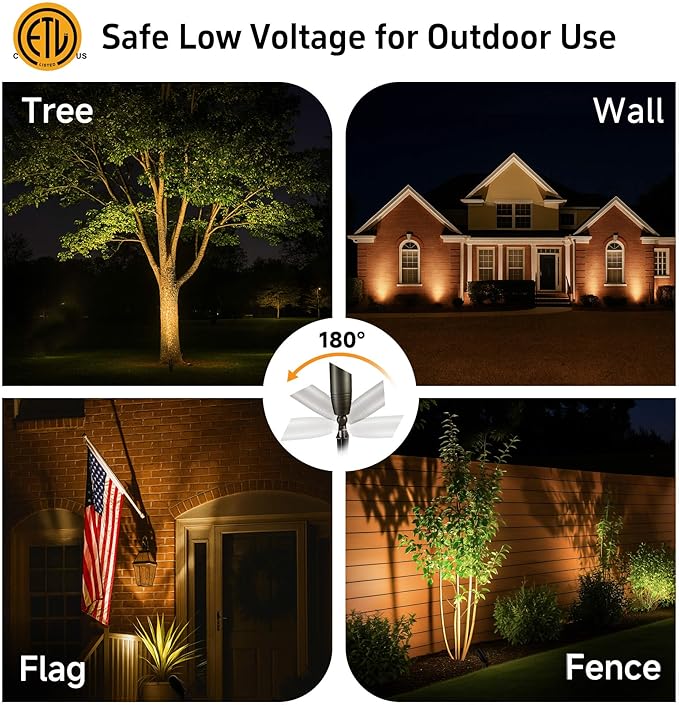 Gardenreet Landscape Spotlights Low Voltage - Brass 12V Outdoor Uplight LED, Wired Spot Lights IP65 Waterproof, Adjustable Focus Bronze for Exterior Garden Yard Tree House Without MR16 Bulb - Aura Lighting