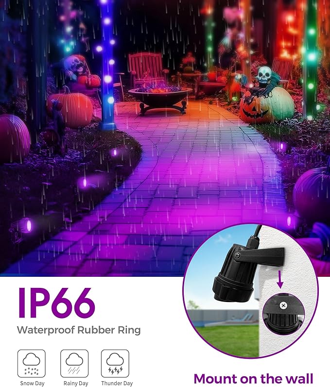 L LOHAS LED Halloween Orange and Purple Spotlights Outdoor, Auto On/Off 5W 120V Landscape Lighting for for House, Holiday, Trees, Decoration, 450LM IP66 Waterproof, UL Listed, 2 Pack - Aura Lighting