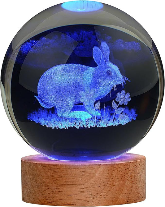 Easter Bunny Lamp Things for Teen Girls, Large 3D Bunny Night Light, Crystal Rabbit Lamp 16 Color Changing with Remote Control for Bedroom Decor, Night Light Rabbit Flowers