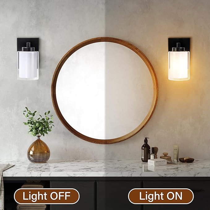 Pia Ricco Wall Sconces Set of Two, Hardwired Bathroom Wall Sconce with Double Glass Shade, Modern Bedside Wall Lamps, Farmhouse Vanity Light Black Wall Lights for Living Room, Bedroom, Hallway - Aura Lighting