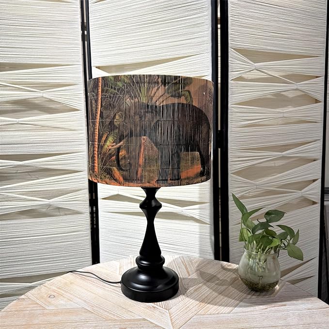 Bamboo Lampshade With Tropical colorful Funky Decorative, idea For Floor And table Lamps, Art deco livingroom bedroom office, Rustic And Retro, Size 11.8Inch (Elephant)