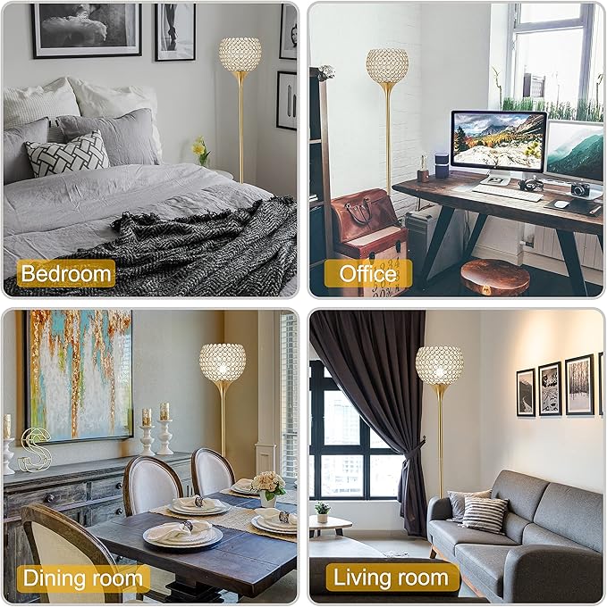 DFL Spherical Gold Crystal Floor Lamp, 8.7 inch Modern Standing Lamp with Elegant Shade , Tall Pole Accent Lighting for Living Room,Girl Bedroom, Dresser, Office, Foot Switch, LED Bulb Included - Aura Lighting