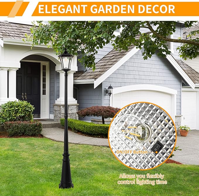 LUTEC Outdoor Solar Lamp Post Light, Dusk to Dawn Waterproof Pole Light with Patterned Glass, Exterior Vintage Black Solar Powered Street Light Fixtures for Garden, Patio, Pathway, Yard