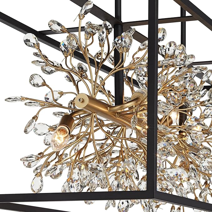 Possini Euro Design Carrine Black Painted Gold Linear Pendant Chandelier 38 1/2" Wide Modern Clear Crystal 8-Light Fixture Dining Room House Foyer Entryway Bedroom Kitchen Island Hallway Ceilings - Aura Lighting