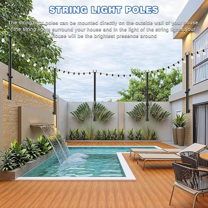 zoegi 4 Pack 5Ft String Light Poles,Light Poles for Outside Lights with Fork,Outdoor Brackets Hanging Lights,Metal Stand for Deck Patio,Backyard,Wedding,Deck,Party