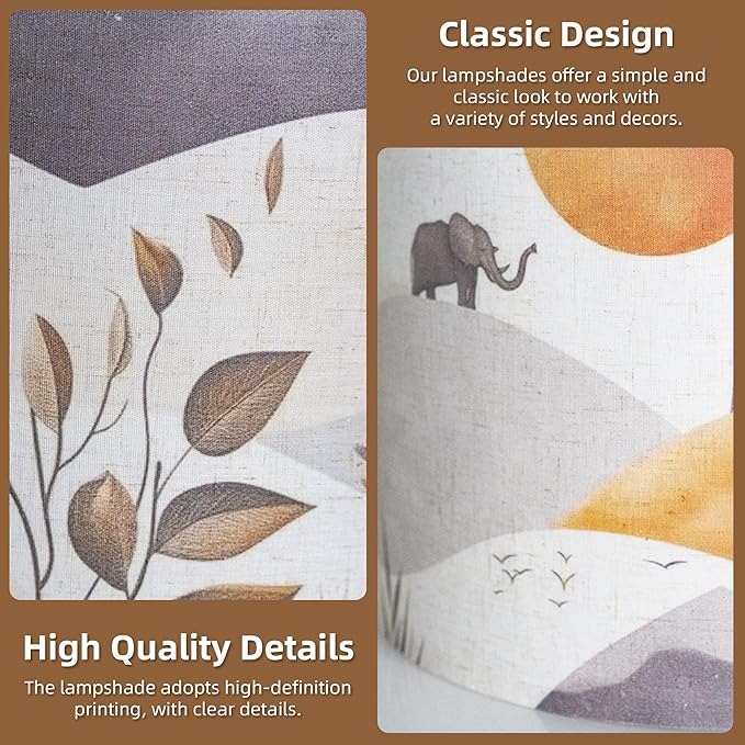 Fabric Drum Lampshades for Table, Floor Lamps, 13’’ Top x 13’’ Bottom x 10’’ High (Spider), Medium Size, Small Size Replacement, Vintage Bird Lampshades, Western, Boho Wabi-Sabi Style