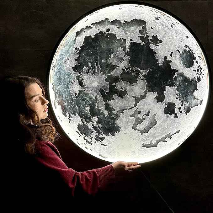JUST Like Wood LED Dimmable Moon Wall Light with Remote Control - Large Moon Wall Sconce Plug in - Lighted Wall Art - Unique Celestial Home Decor (with Acrylic Glass, 40cm/15.7'')