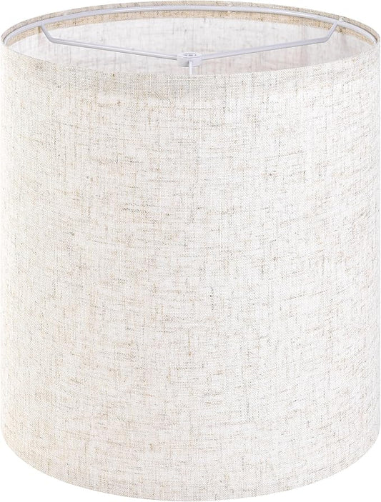 GO&SO Small Drum Lamp Shade,10x10x10" Spider Oatmeal Linen Lampshades for Small Table Lamp,Bedroom Lamps-Natural Textured Fabric Farmhouse Lampshade for Soft Lighting -Easy Assembly & Replacement