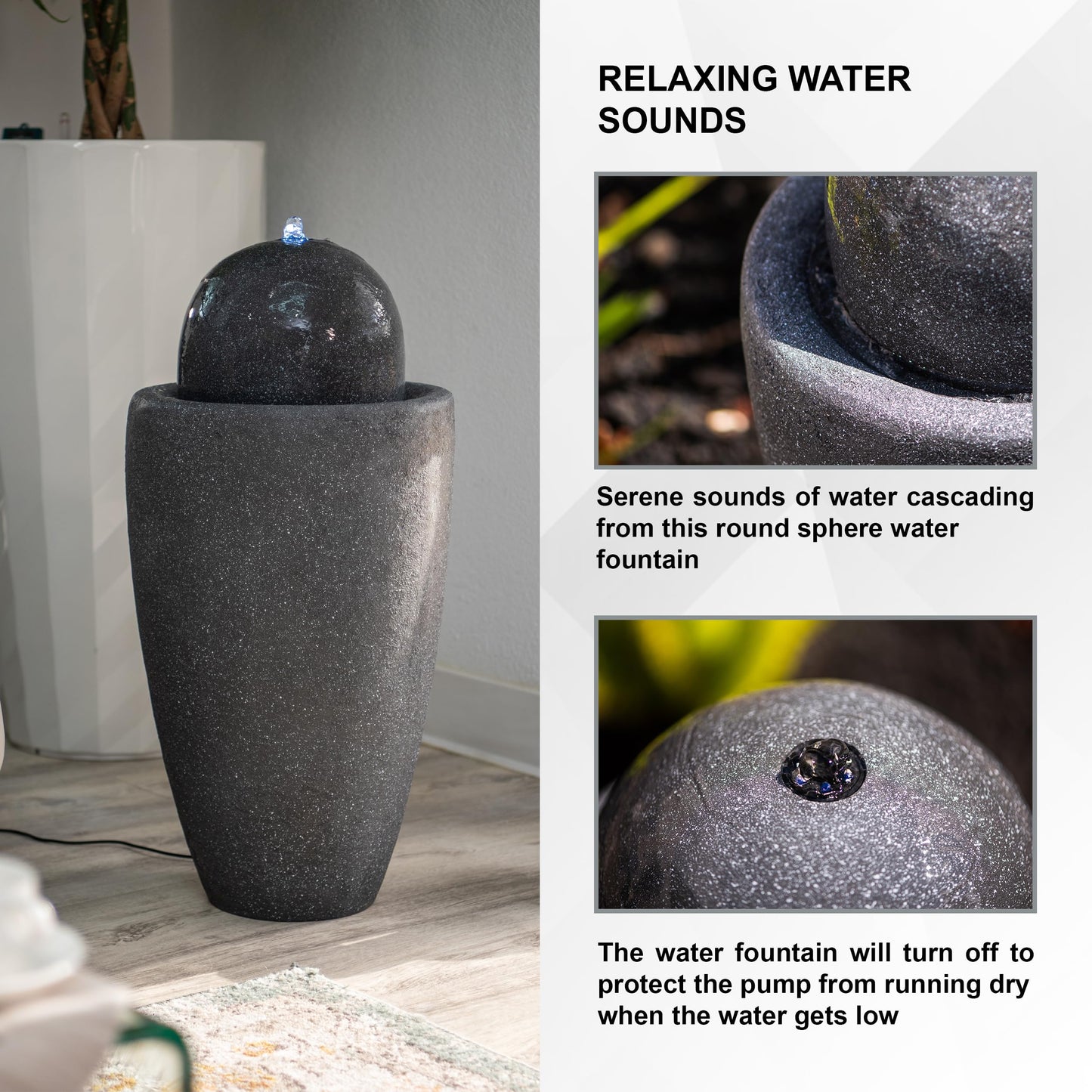 26" Modern Sphere Water Fountain with LED Light