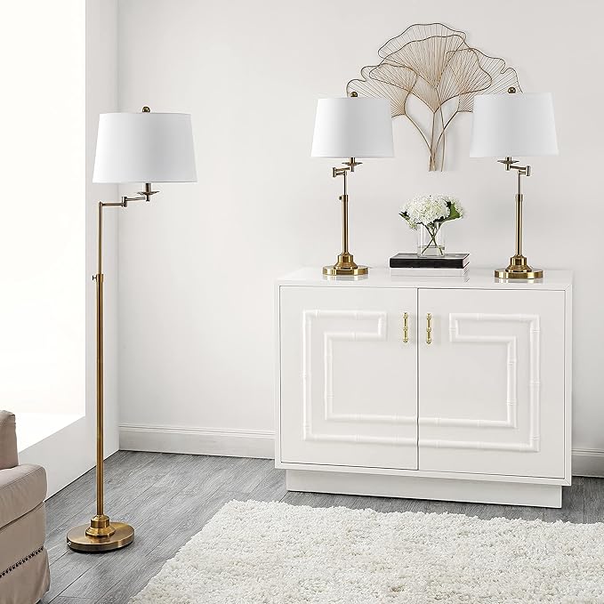 SAFAVIEH Lighting Collection Nadia Contemporary Gold Swing Arm Floor & Table Lamp Set of 3 (LED Bulbs Included)