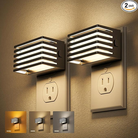 JandCase LED Night Light, [2 Pack] Night Lights Plug into Wall with Dusk to Dawn Sensor, 3 Colors 3000K/5000K/Amber, Plug in Nightlight for Bathroom Bedroom Hallway Stair