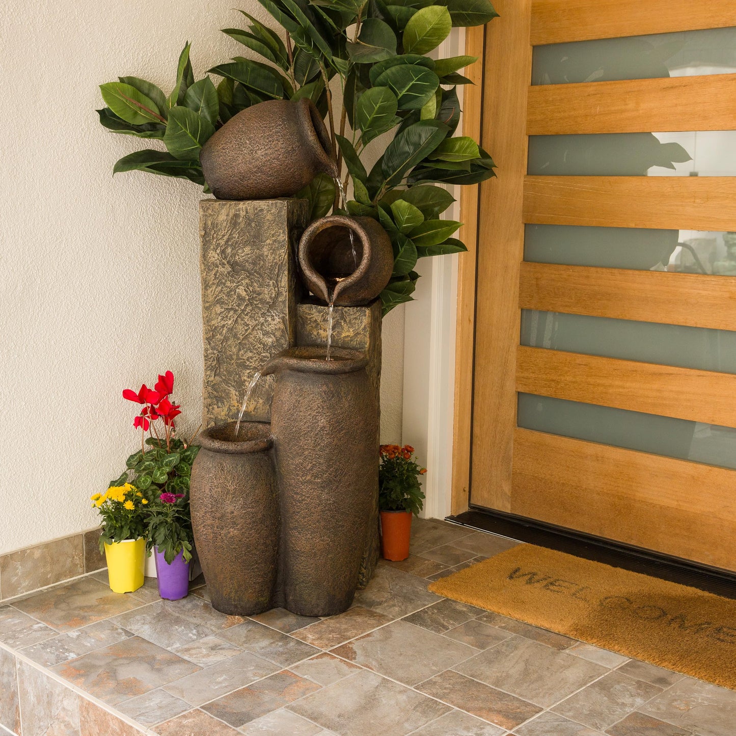 GIL140 43" Tall Indoor Outdoor Pottery Fountain with Replaceable LED Lights