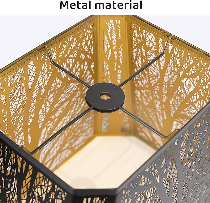 Metal Forests Lamp Shade,vintage Crafted rectangle lamp shade,decorative lamp shades,replacement buffet lamp shade,6.5" x 12"x 10" Inch lampshades for table lamp and floor lamps (Antique Black&Gold)