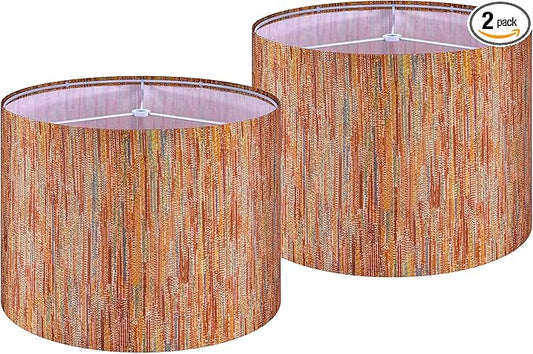 GO&SO Set of 2 Stripe Drum Lamp Shades Chroma Red- 13"x13"x10" (Spider) - Bohemia Style Replacement Lampshade for Table, Floor & Bedside Lamps -Handcrafted Natural Fabric Lamp Shade -Easy Assembly