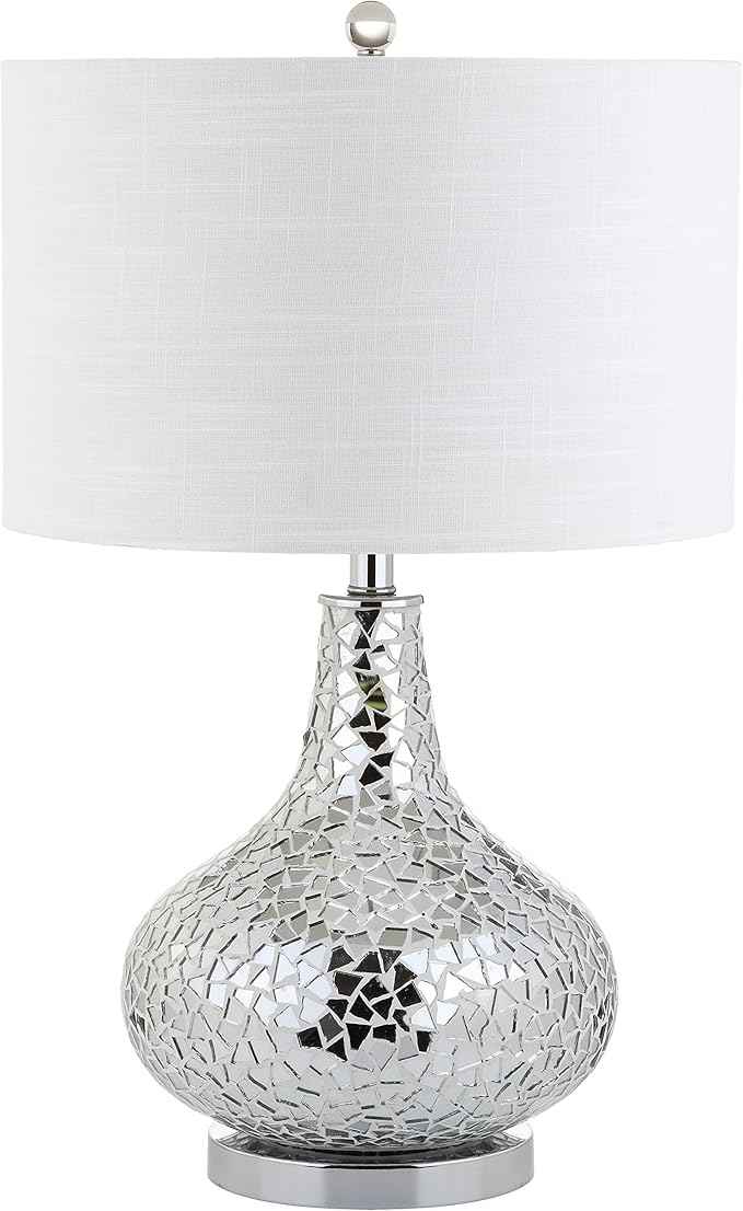 JONATHAN Y JYL1056A Emilia 26" Mirrored Mosaic LED Table Lamp Contemporary Glam Bedside Desk Nightstand Lamp for Bedroom Living Room Office College Bookcase LED Bulb Included, Silver