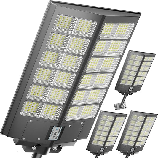 Ultra Bright Solar Street Light –9000W Solar Street Lights Outdoor with 300,000LM, IP66 Waterproof Dusk to Dawn with Remote Commercial & Industrial Floodlight for Parking Lots, Warehouses, Yard