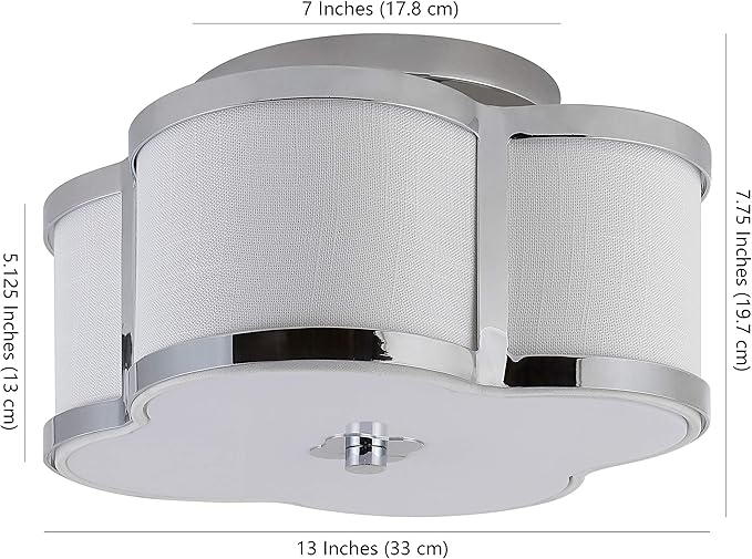 JONATHAN Y 13" Chrome Modern Scalloped LED Flush Mount Ceiling Light Fixture, White Linen Shade Quatrefoil Chandelier for Bedroom Living Room Kitchen Hallway Foyer JYL9507A