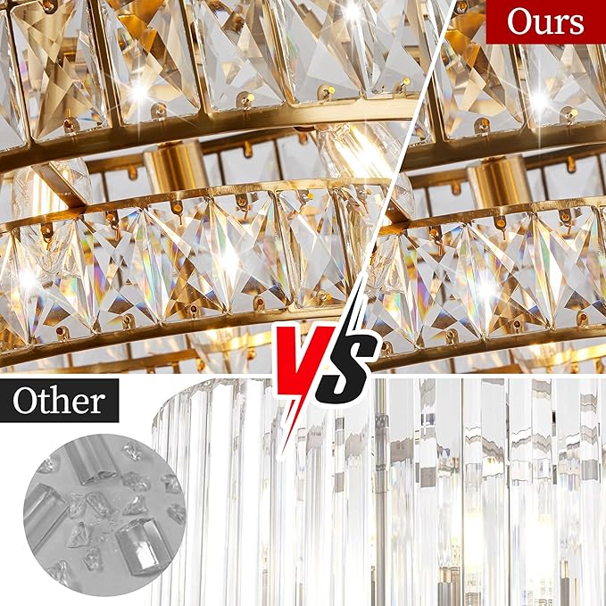 20 Inch Contemporary Luxury Crystal Chandelier, 6-Light Gold Semi-Flush Mount Ceiling Fixture, Round Crystal Pendant Design Perfect for Living Room, Dining Room, Kitchen, Foyer & Bedroom - Aura Lighting