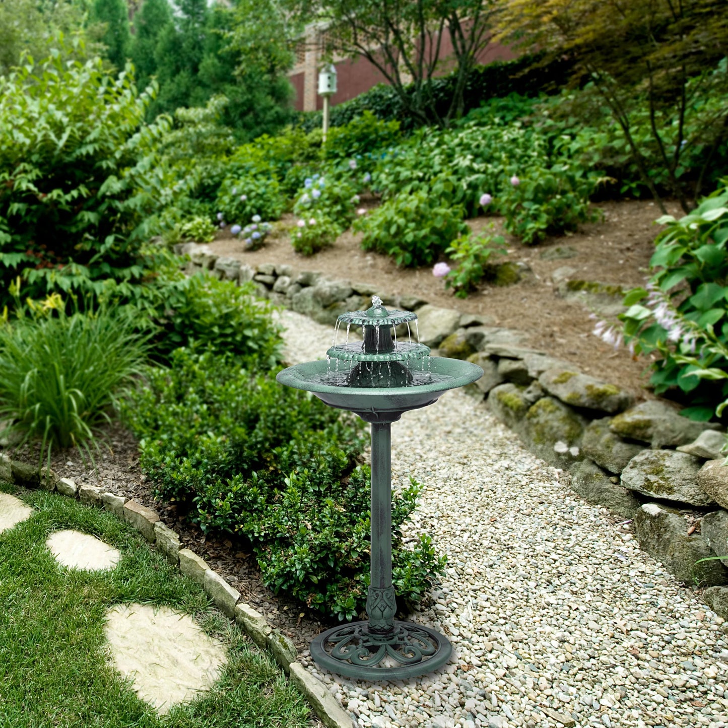 35" Tall 3 Tier Outdoor Pedestal Water Fountain