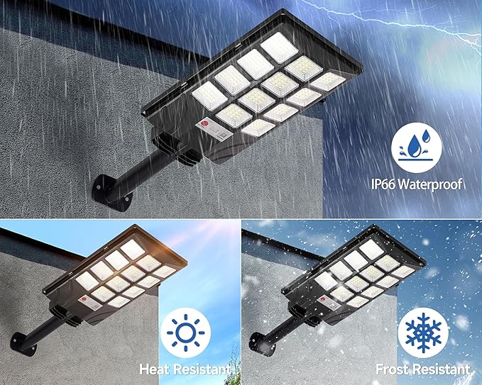 Solar Lights Outdoor for Outside, IP66 Waterproof Solar Street Lights Outdoor with Motion Sensor & Dusk to Dawn, 6500K Security Flood Light for Yard Garden with Remote Control - 2PACK