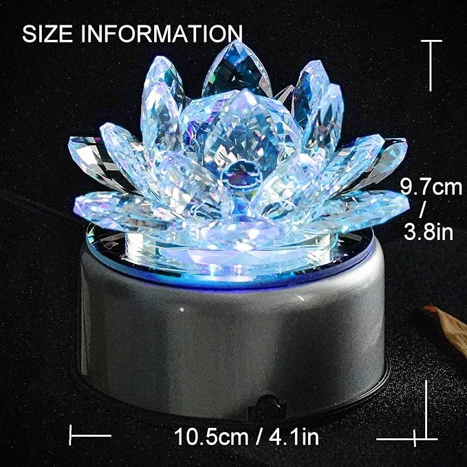 Crystal Lotus Night Light - Crystal LED Light 7 Color Change Rotating Base for Bedroom Table Desktop Bedside Electric Altar Light Buddha lamp Lotus Flower Ornament Great Gift Idea