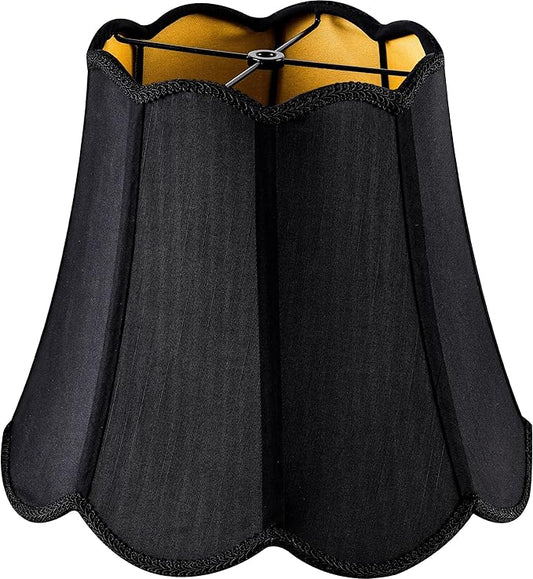 GOSO Wavy Floral Scalloped Lamp Shade Replacement，8"×13"×11" Spider Medium Black Lampshade for Table Lamps and Floor Lamps for Bedroom,Art Deco Elegant Faux Silk Shade Petal Edge,Easy Assembly