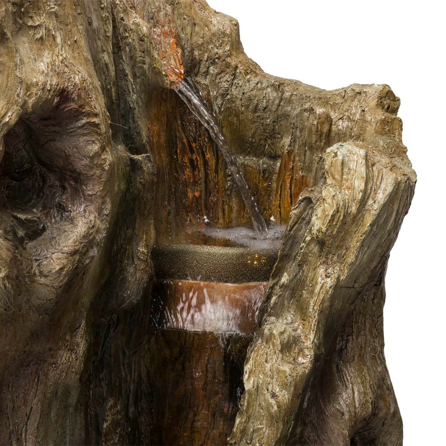 62" Rustic Outdoor Tree Trunk Waterfall Fountain with LED Lights