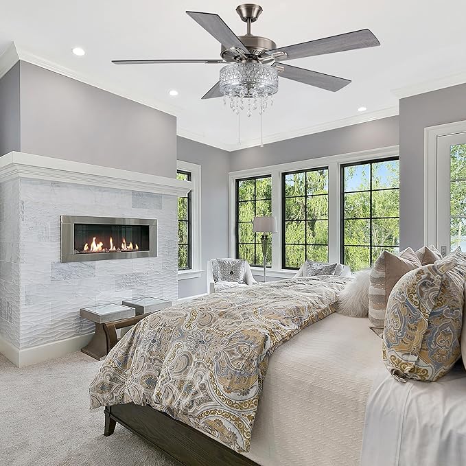 RIVER OF GOODS LED Ceiling Fan with Crystal Chandelier - 52" L x 52" W - Glam Ceiling Fan with Lights